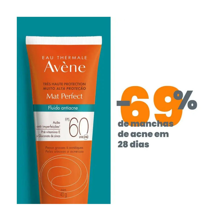 Protetor Solar Facial Fluido Anti Acne FPS 60 Avene Mat Perfect 40g