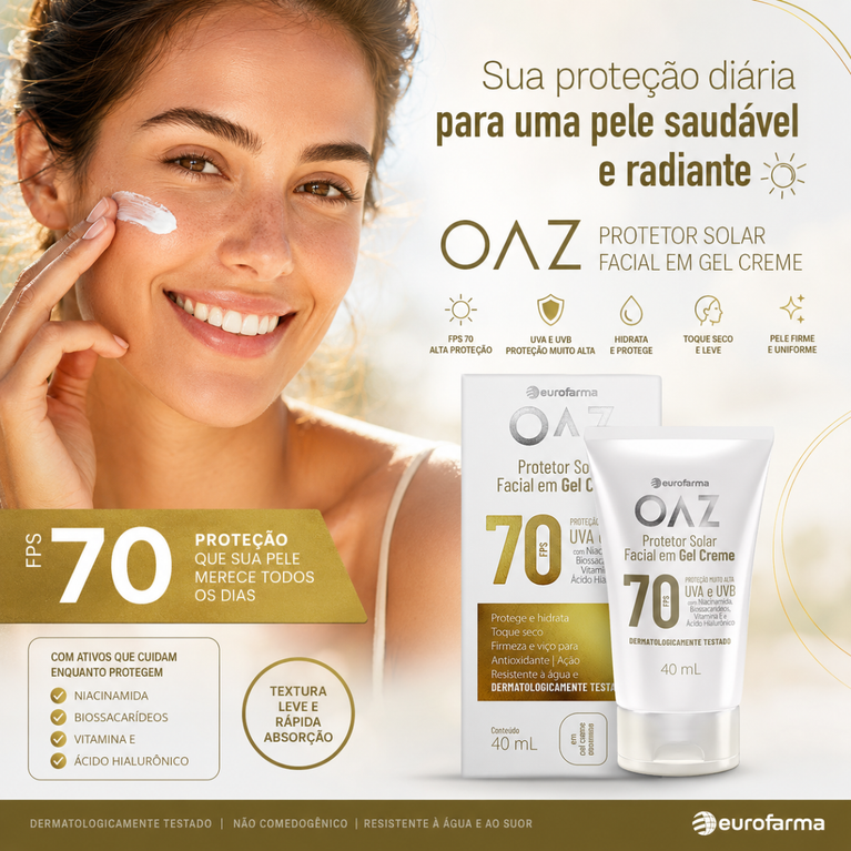Protetor Solar Facial Oaz FPS 70 Gel Creme 40ml | Alta Proteção