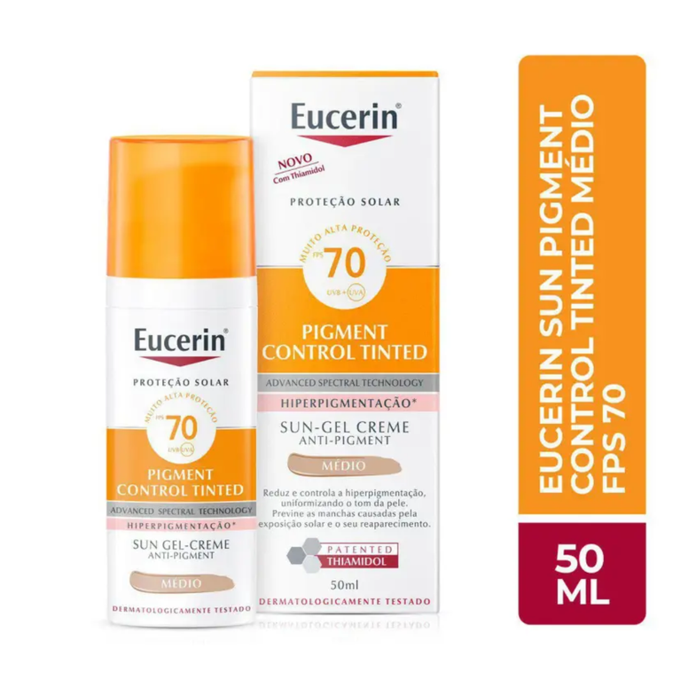 Protetor Solar Eucerin Pigment Control Tinted FPS 70 Médio 50g