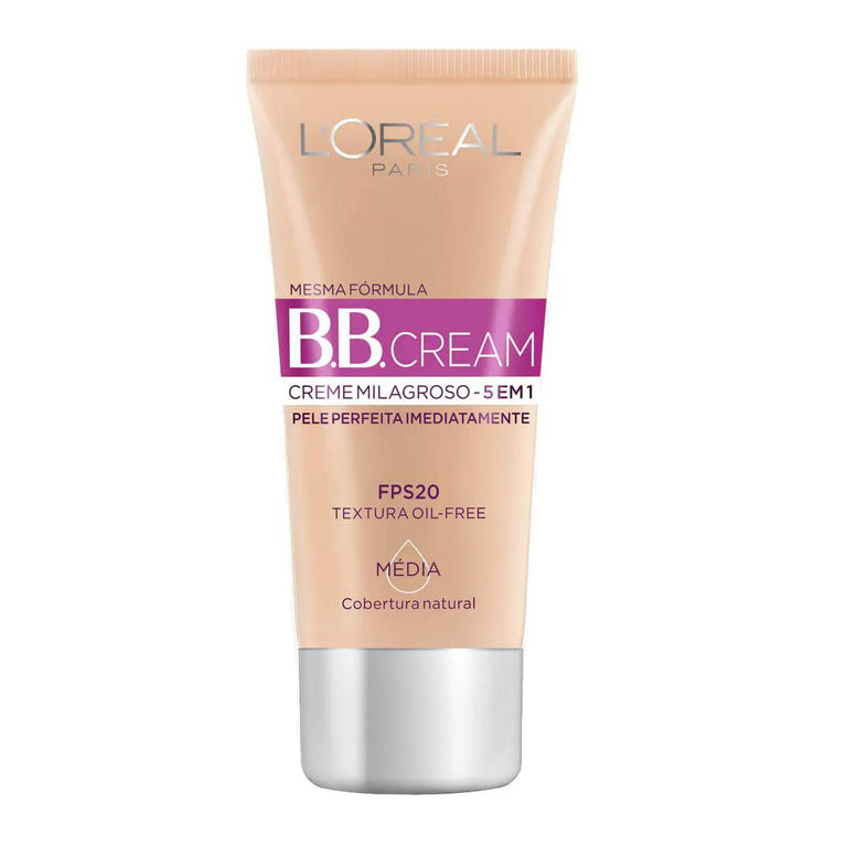 Base BB Cream L'Oréal Paris 5 em 1 Dermo Expertise Cor Média FPS 20 Cobertura Natural com FPS para Tom Médio 30ml