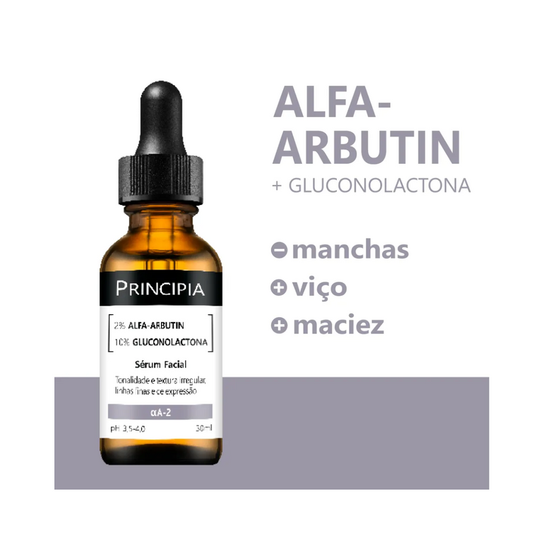 Sérum 2% Alfa - Arbutin + 10% Gluconolactone Principia Skincare Aa - 2 com 30ml