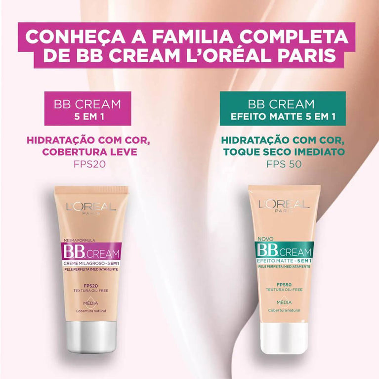 Base BB Cream L'Oréal Paris 5 em 1 Dermo Expertise Cor Média FPS 20 Cobertura Natural com FPS para Tom Médio 30ml
