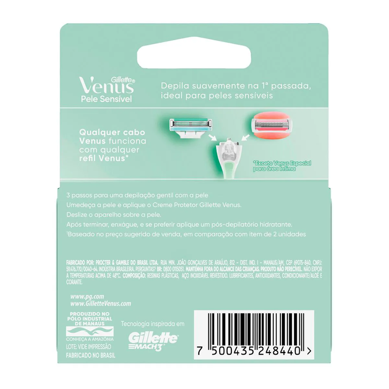 Carga para Aparelho de Depilar Gillette Venus Pele Sensível 4 unidades