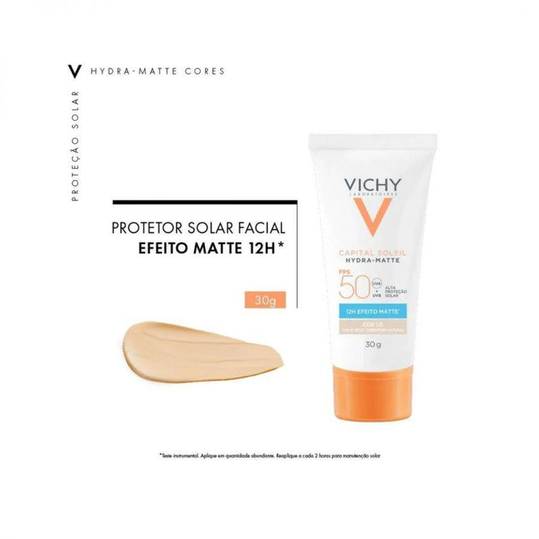Protetor Solar Facial Capital Soleil Hydra-Matte Vichy FPS 50 Cor 1.0 Com 30g - Drogaria Poupa Centro