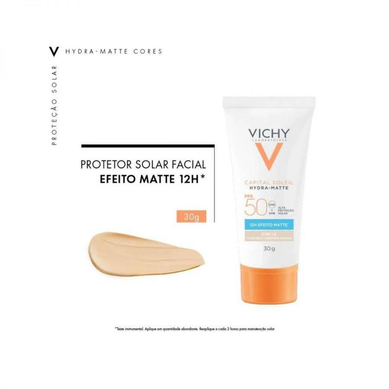 Protetor Solar Facial Capital Soleil Hydra-Matte Vichy FPS 50 Cor 1.0 Com 30g - Drogaria Poupa Centro