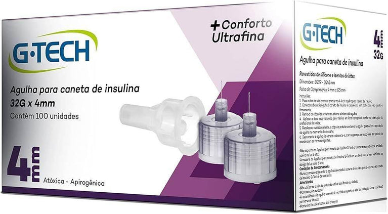 Agulha Para Caneta De Insulina G-Tech 4Mm 32G Caixa Com 100 - Drogaria Poupa Centro