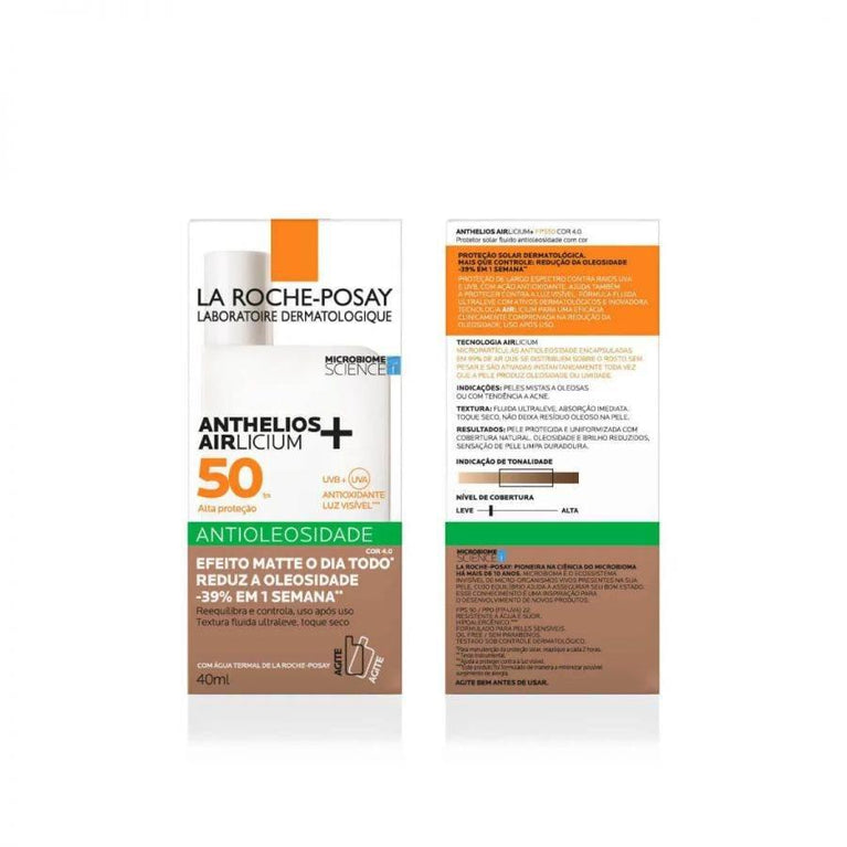 Protetor Solar Facial Anthelios Airlicium La Roche-Posay Cor 4.0 FPS 50 Com 40ml - Drogaria Poupa Centro