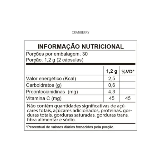 Cranberry em Cápsulas com Vitamina C e Sem Açúcar