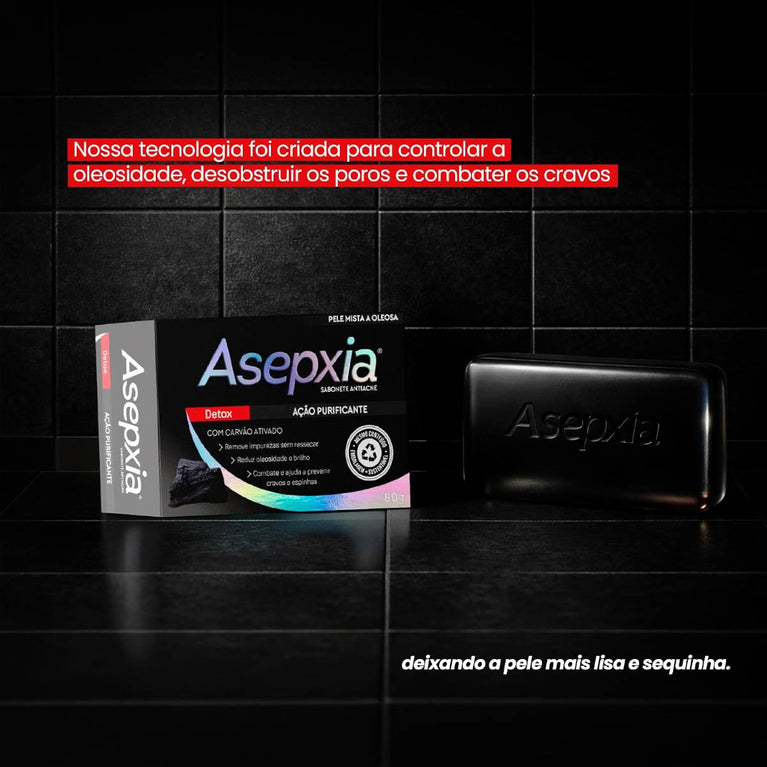 Asepxia Kit Sabonete Em Barra Facial Detox Antiacne Para Pele Oleosa, Limpeza Profunda Com Carvão Ativado, Remove Cravos