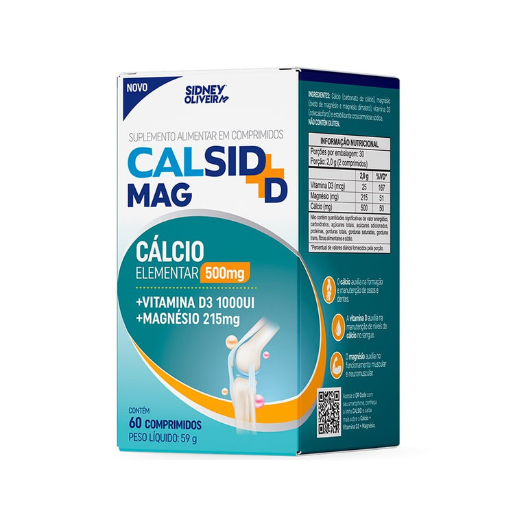 Suplemento Calsid-D Mag Cálcio, Vitamina D3 e Magnésio 60 Comprimidos