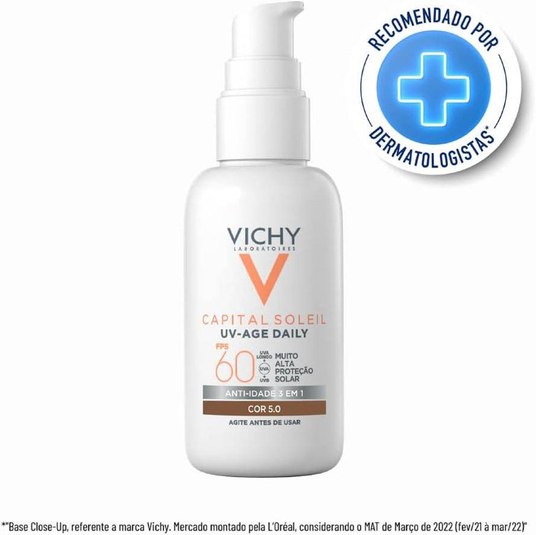 Protetor Solar Facial Vichy UV-Age Daily Cor 5.0 FPS 60 40G - Drogaria Poupa Centro