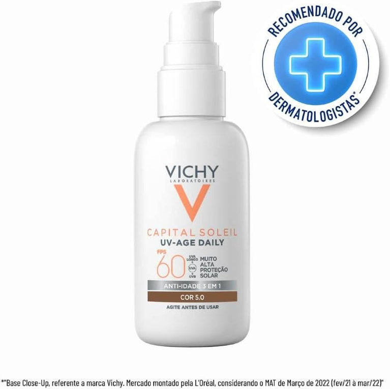 Protetor Solar Facial Vichy UV-Age Daily Cor 5.0 FPS 60 40G - Drogaria Poupa Centro