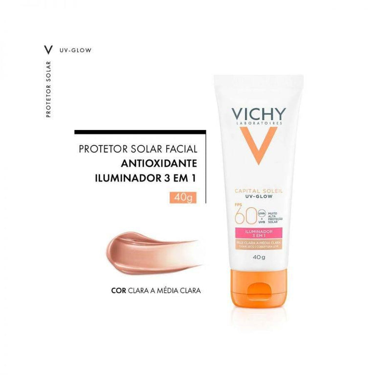 Protetor Solar Vichy Capital Soleil FPS 60 Pele Clara a Média Clara 40g - Drogaria Poupa Centro