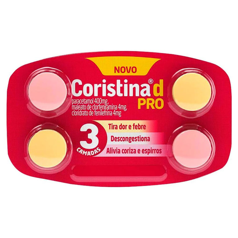 Coristina D Pro Cloridrato Fenillefrina 4mg + Paracetamol 400mg + Maleato de Clorfeniramina 4mg 4 comprimidos