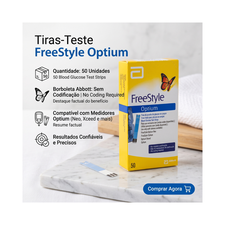Tiras para Teste de Glicemia Freestyle Optium 50 Unidades