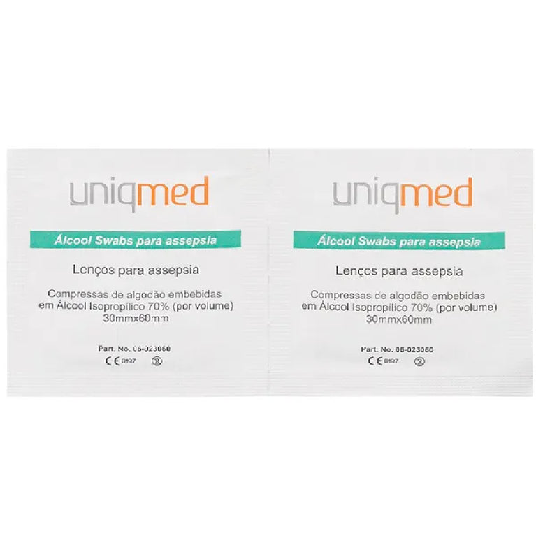 Álcool Swab 70% Lenços Umedecidos 100 Unidades Uniqmed