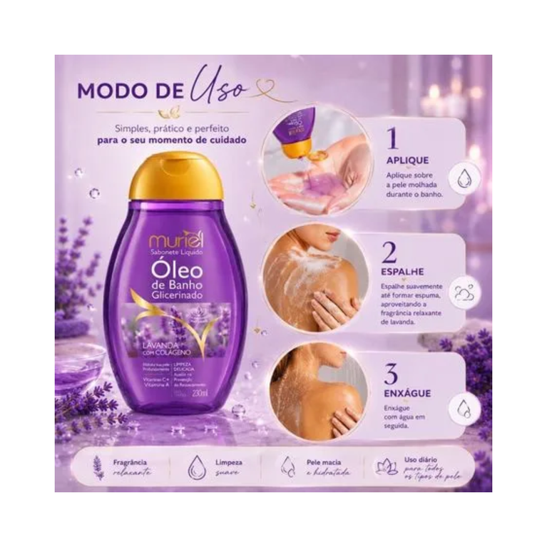 Sabonete Líquido Muriel Óleo de Banho Lavanda Colágeno 230ml