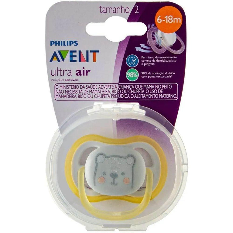 Chupeta Avent Ultra Air 6-18 Amarela Urso - Drogaria Poupa Centro