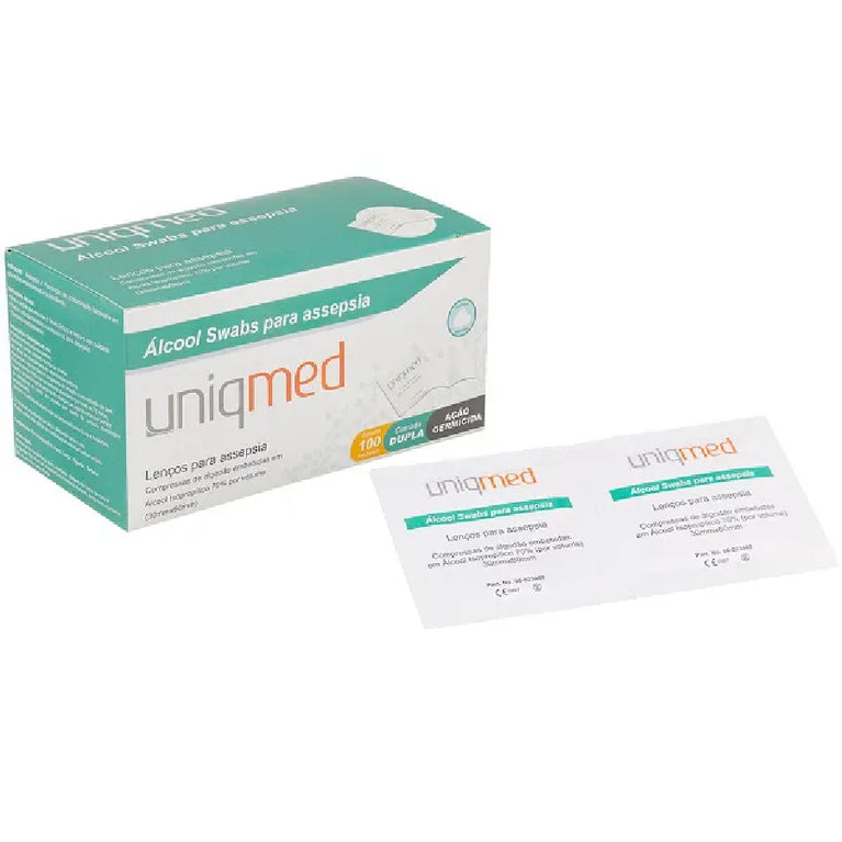 Álcool Swab 70% Lenços Umedecidos 100 Unidades Uniqmed