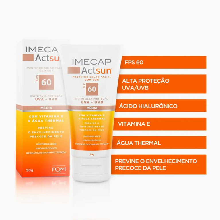 Protetor Solar Facial Imecap Actsun Fps60 Cor Média 50g