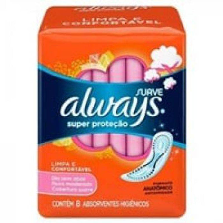 Absorvente Always Super Protecao Suave sem abas 8 Unidades - Drogaria Poupa Centro