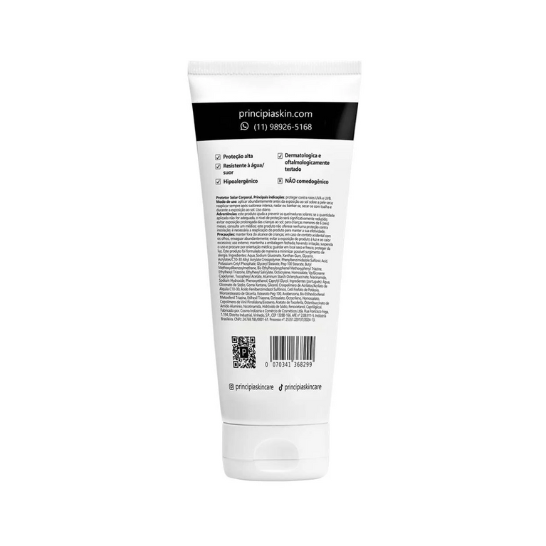 Protetor Solar Corporal Principia 24% Mix de Filtros UV + 2% Niacinamida FPS 45 PS-03 com 200ml