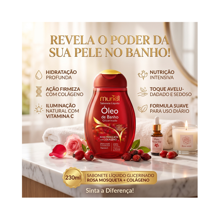 Sabonete Líquido Muriel Óleo de Banho Rosa Mosqueta Colágeno 230ml
