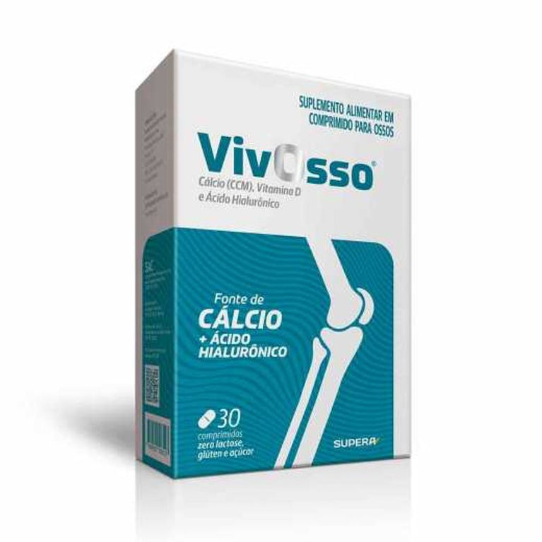 Cálcio + Vitamina D + Ácido Hialurônico VIvosso Zero Açúcar 30 comprimidos