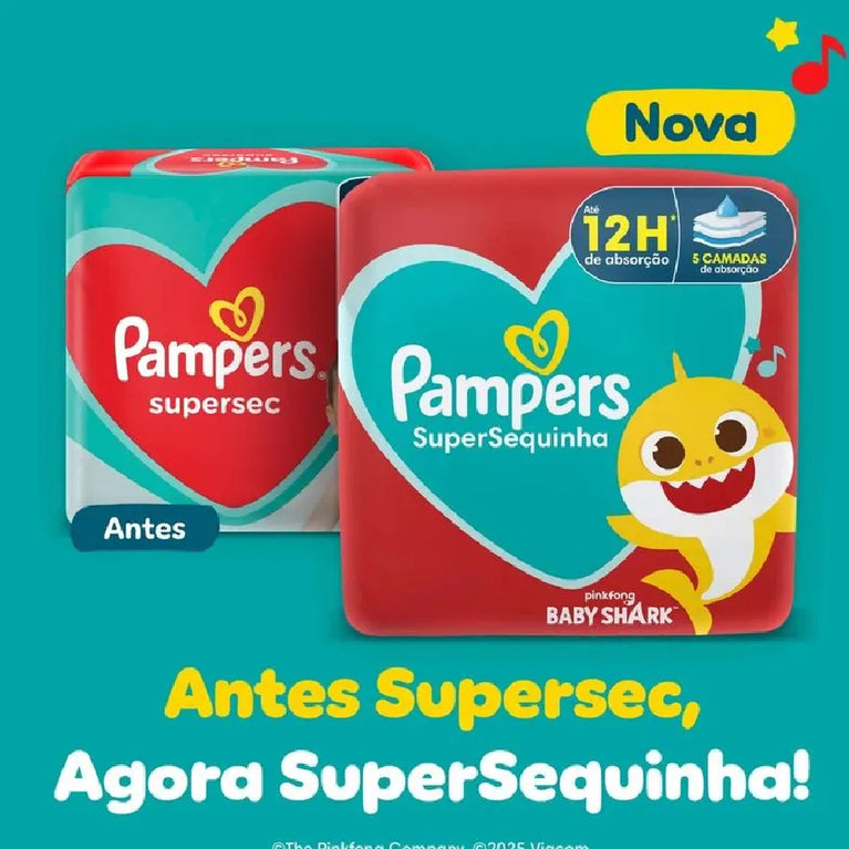 Fralda Pampers Super Sequinha Baby Shark G 60 Unidades
