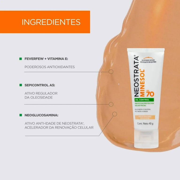 Protetor Solar Facial NeoStrata Minesol Oil Control FPS 70 Médio Escuro 40g