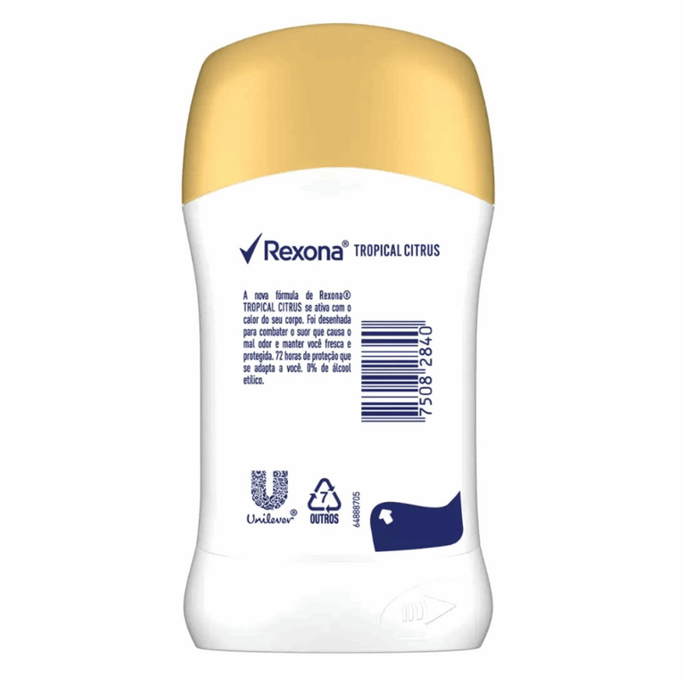 Desodorante Antitranspirante Stick Rexona Tropical Citrus Dry Feminino 72h 45g