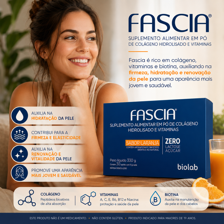 Colágeno Fascia Sabor Laranja 30 Sachês 11g