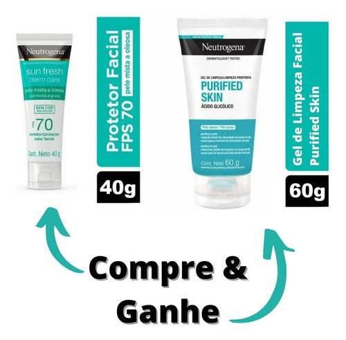 Kit Facial Protetor Solar Sun Fresh Derm Care Fps 70 Sem Cor 40g E Gel De Limpeza Purified Skin 60g Neutrogena - Drogaria Poupa Centro