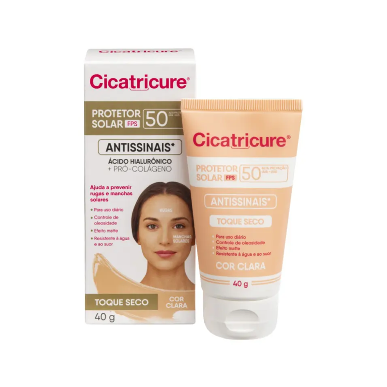 Protetor Solar Facial Cicatricure Antissinais FPS50 Cor Clara 40g VALIDADE 11/2026