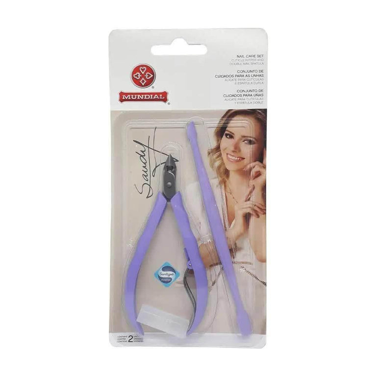 Kit de Cuidado Pessoal Mundial Sandy, alicate + espatula, roxo - Drogaria Poupa Centro