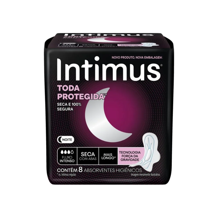 Absorvente Intimus Gel Noturno Longo Cobertura Seca com Abas 8 Unidades