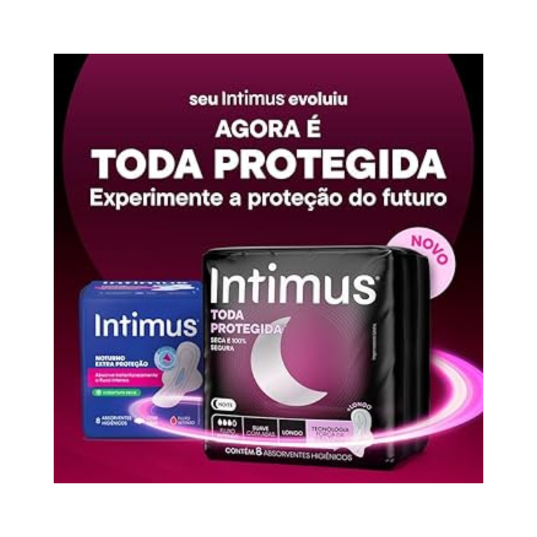 Absorvente Intimus Gel Noturno Longo Cobertura Seca com Abas 8 Unidades