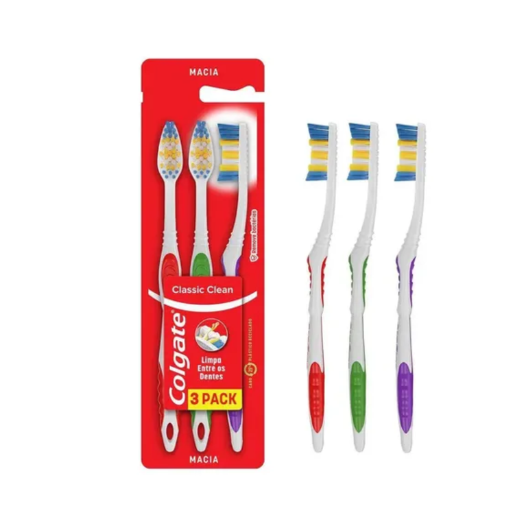 Escova Dental Colgate Classic Clean Macia Pack 3 unidades