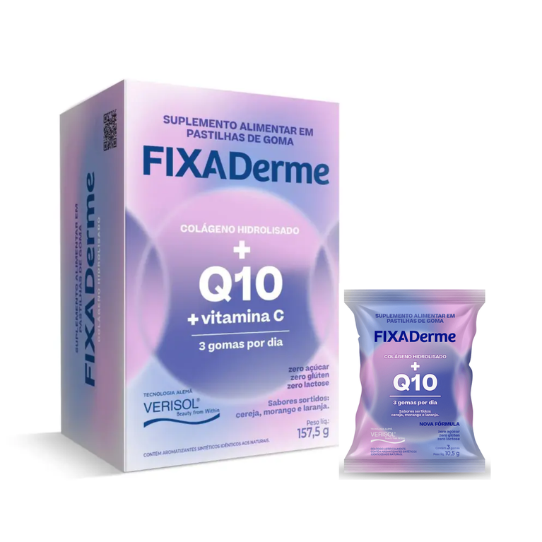Colágeno Hidrolisado Fixa Derme Q10 + Vitamina C Gomas Mastigáveis 15 Sachês