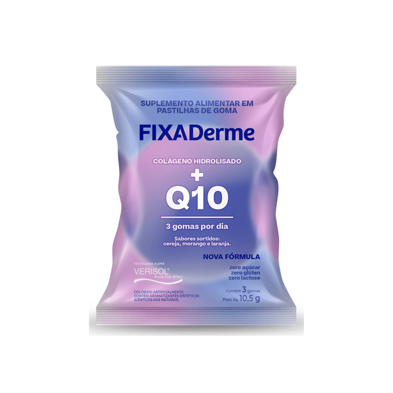 Colágeno Hidrolisado Fixa Derme Q10 + Vitamina C Gomas Mastigáveis 15 Sachês