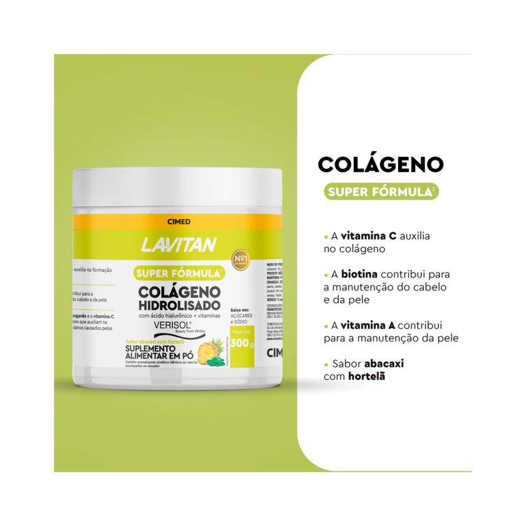Colágeno Lavitan Verisol + Ácido Hialurônico 300g Sabor Abacaxi com Hortelã