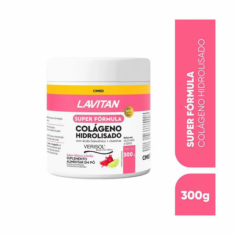 Lavitan Colágeno Hidrolisado Pó 300g Sabor Hibisco e Limão