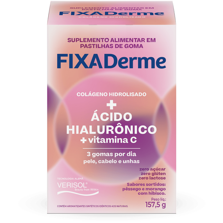 Polivitamínico Fixa Derme Pele, Cabelo e Unhas Hialurônico + Colágeno + Vitamina C 45 gomas