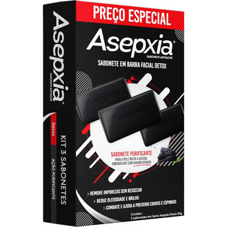 Asepxia Kit Sabonete Em Barra Facial Detox Antiacne Para Pele Oleosa, Limpeza Profunda Com Carvão Ativado, Remove Cravos