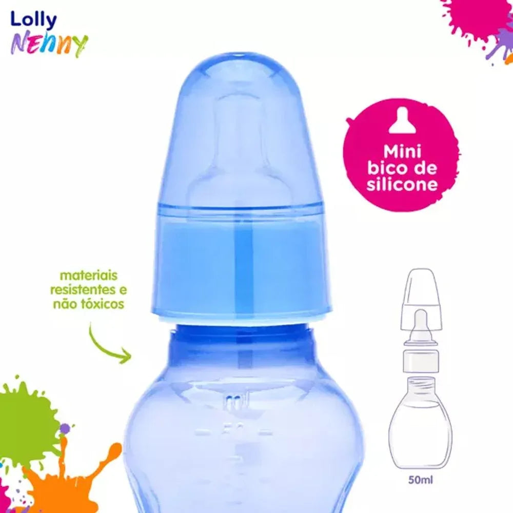 Mini Mamadeira Clean 50ml Azul - Lolly com Bico de Silicone Redondo