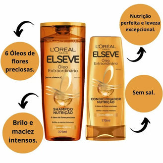 Kit L'Oréal Paris Óleo Extraordinário Shampoo Nutrição 375ml + Condicionador Nutrição 170ml