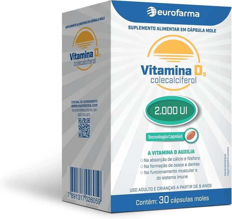 Vitamina D 2.000UI Eurofarma 30 cápsulas