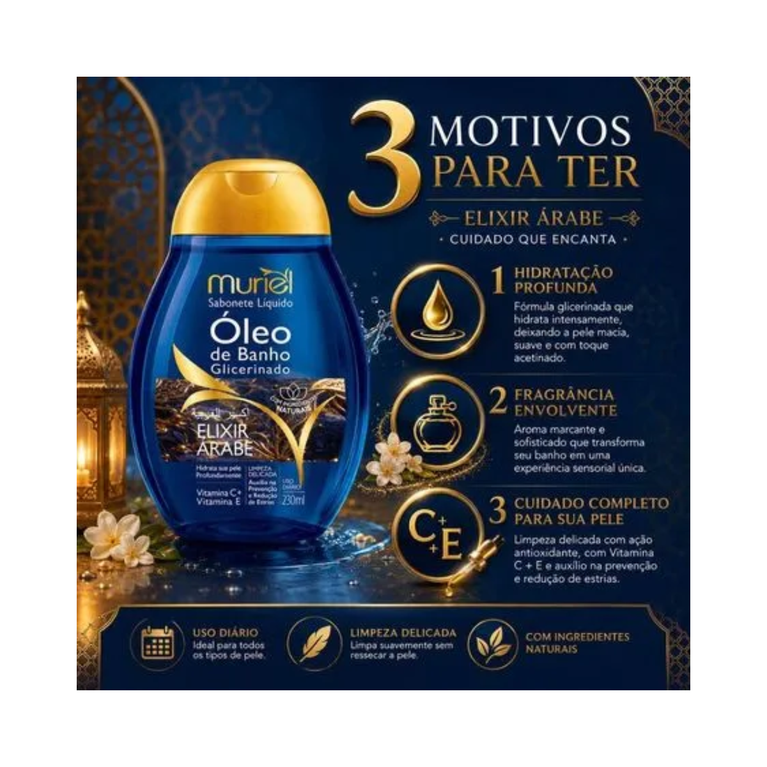 Sabonete Óleo de Banho Muriel Elixir Árabe Glicerinado 230ml