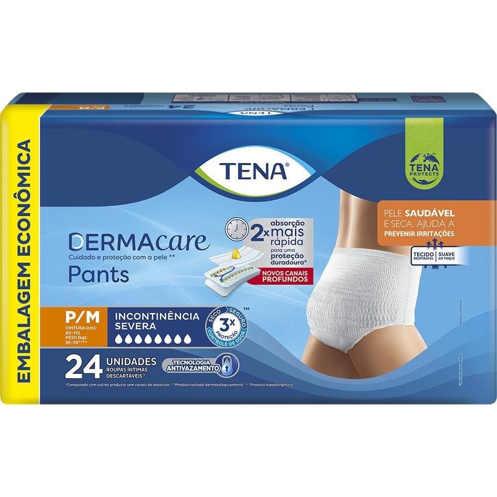Tena Pants Dermacare, Roupa Íntima para Incontinência Urinária, P/M - 24 unidades