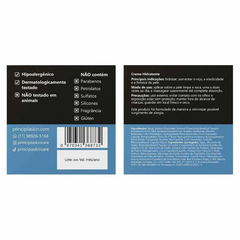Creme Hidratante Facial 5% Manteiga de Karité + 5% Glicerina + 2% Niacinamida Ch-01 com 50g Principia
